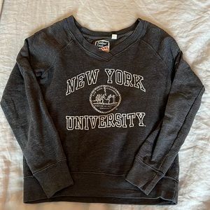 Vintage NYU/New York University v-neck fleece sweatshirt heather gray